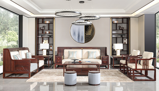 新中式客厅沙发场景图
