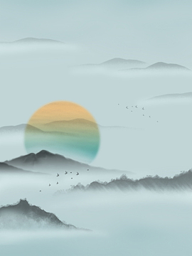 古风水墨背景山脉太阳