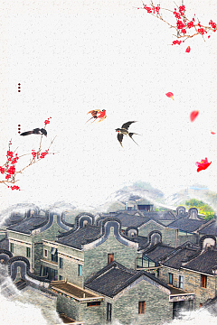 岭南文化传承psdjpg山水画瀑布风景淘宝网站背景图psdjpg唯美乡村山水