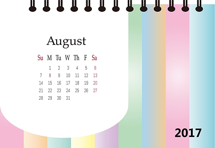 日历2017年8月挂历日期时间色彩