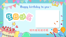 生日快乐起球蛋糕彩旗卡通背景