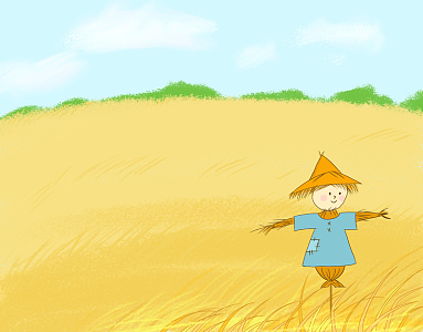 金色稻草人芒种麦田插画