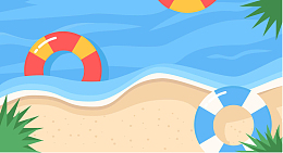 夏天海边沙滩游泳圈玩耍户外海报背景插画