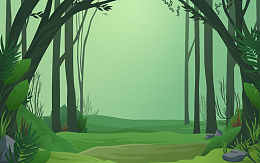神秘绿色森林扁平背景图