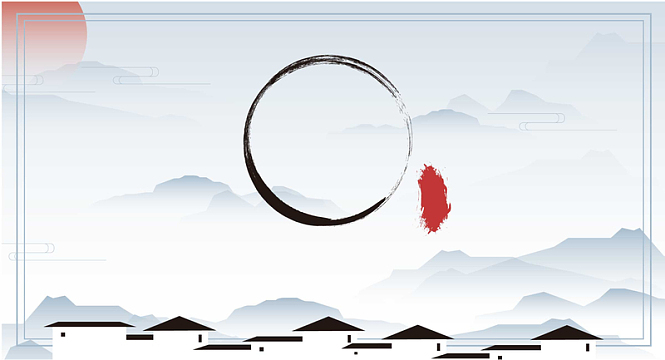 中国风复古传统水墨山水国画风景海报插画