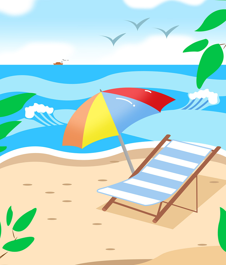 夏季海边沙滩太阳伞度假