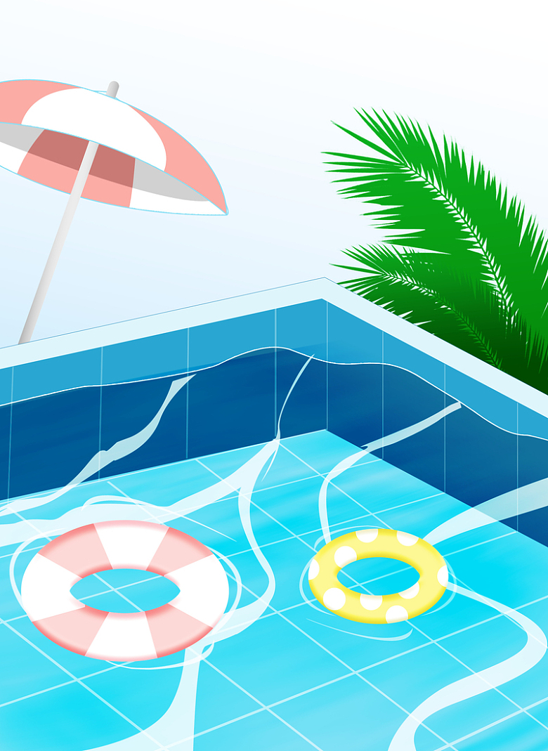 蓝色小清新夏至夏季泳池游泳避暑手绘背景图