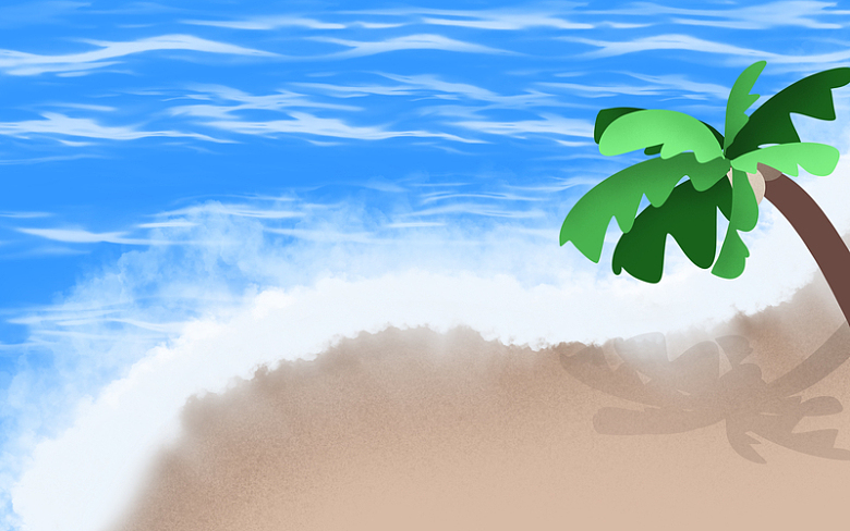 蓝色海滩椰子树手绘夏日景色