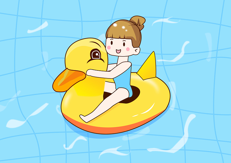夏至女孩鸭子游泳圈