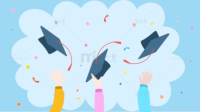 蓝色卡通毕业了扔学士帽矢量插画