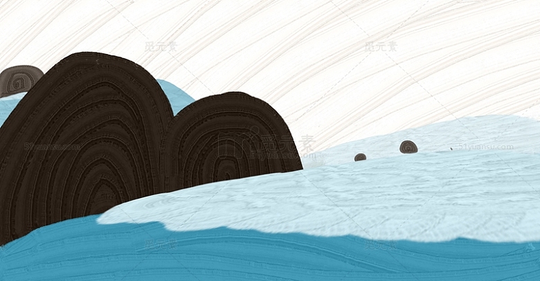 简约国风山石流水国潮山水图手绘背景素材