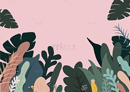 绿色清新植物阔叶绿叶夏天手绘卡片背景
