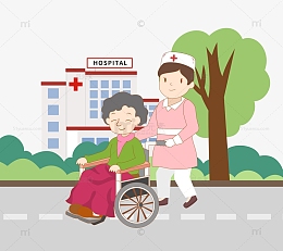 扁平场景插画护士照顾病人