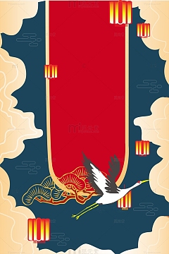 故宫红复古鹤啸九天国潮手绘插画