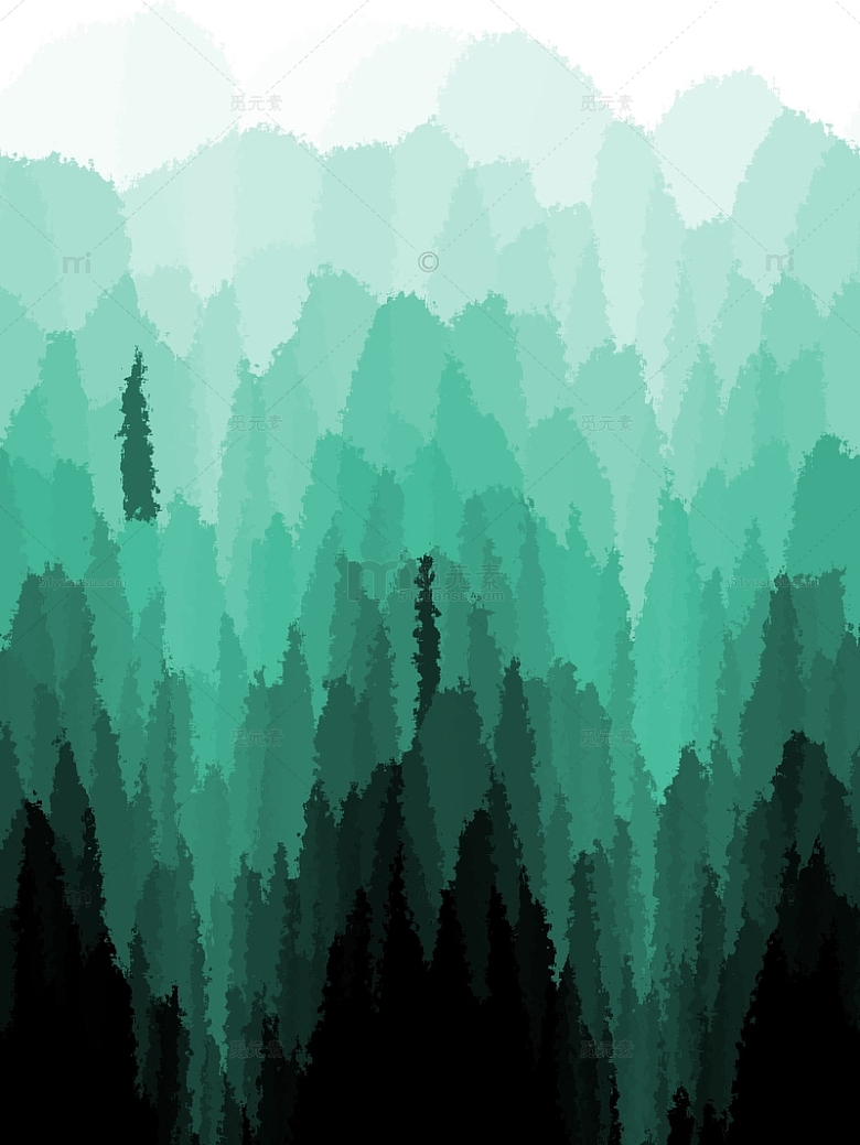 绿色迷雾森林水彩海报背景