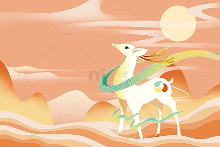 国潮七色鹿背景手绘国潮背景