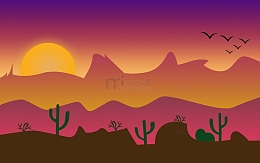 落日余晖插画手绘唯美意境背景