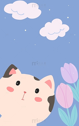 可爱小猫咪和郁金香背景