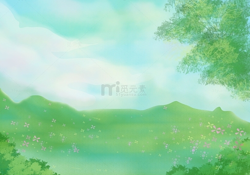 绿色小清新春天野外春游踏青插画背景