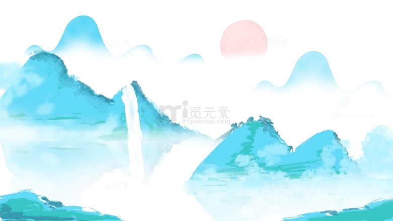 中国风手绘水墨画山水风景背景元素