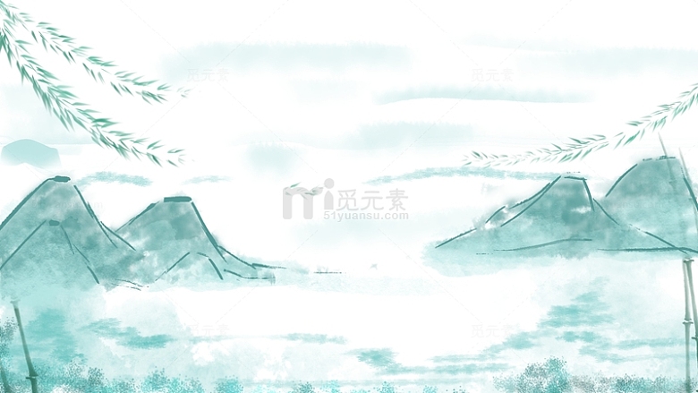 中国风手绘水墨画山水背景
