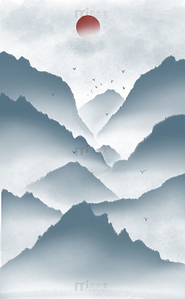 墨蓝水墨山水画