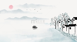 传统水墨画江南水乡背景