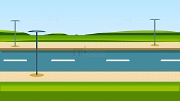 夏天野外广阔的公路美景卡通