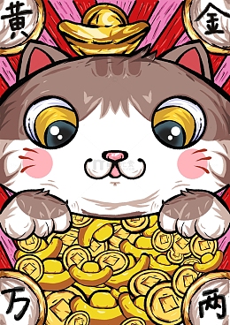 动物猫粗犷国潮吉祥风背景