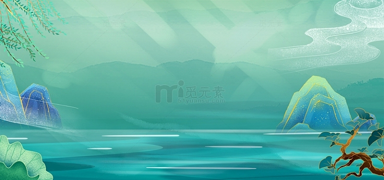 国潮青绿色背景素材