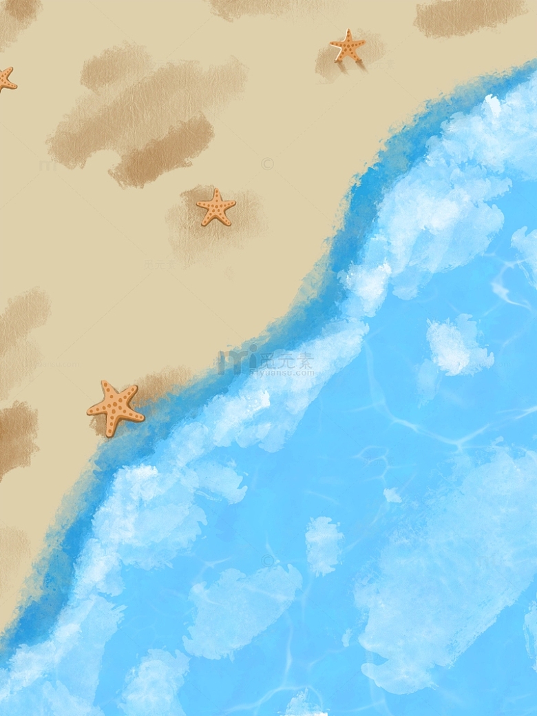 夏日海浪沙滩手绘海报背景