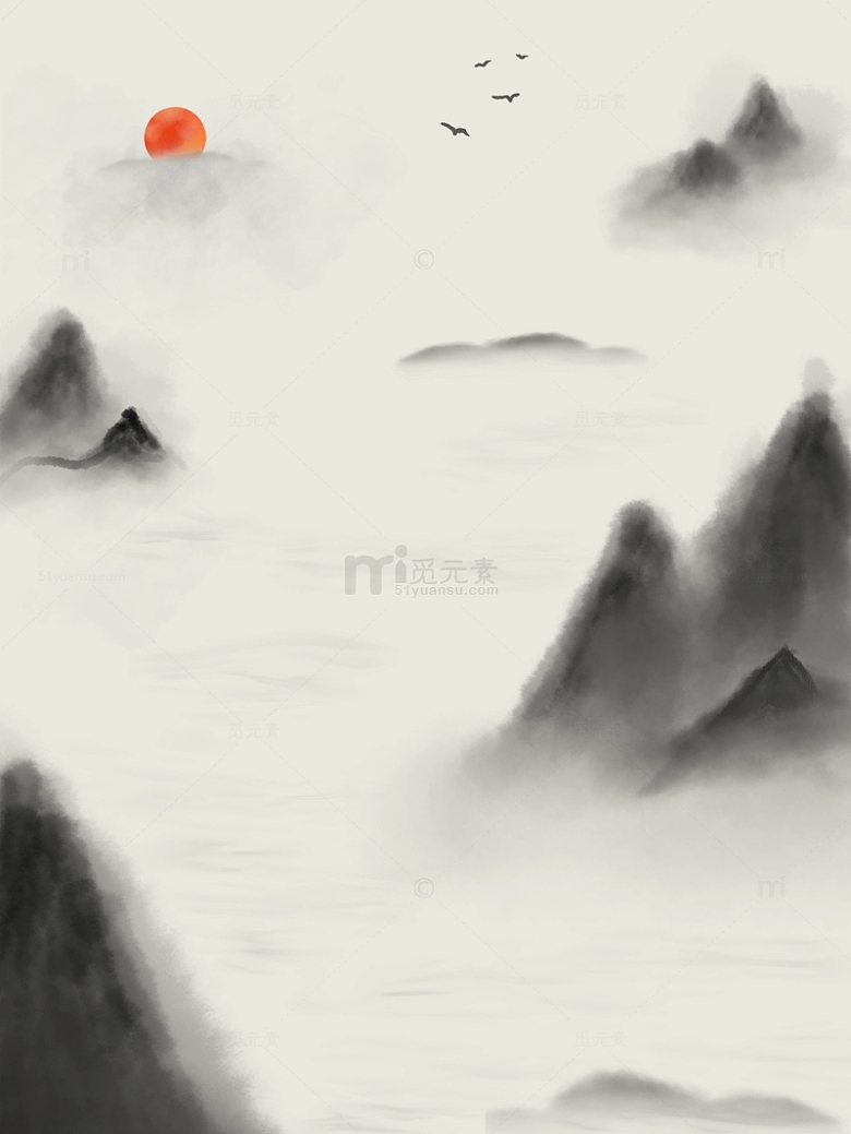 中国风水墨画原创手绘背景