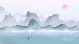 中国风复古水墨山水背景水墨风素材手绘图
