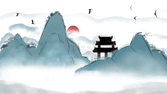 中国风手绘国潮古风水墨画风景山水背景