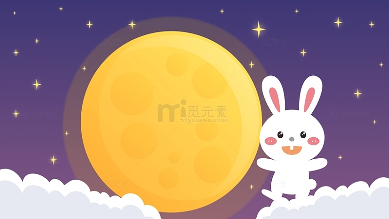 卡通中秋节赏月兔子矢量背景图