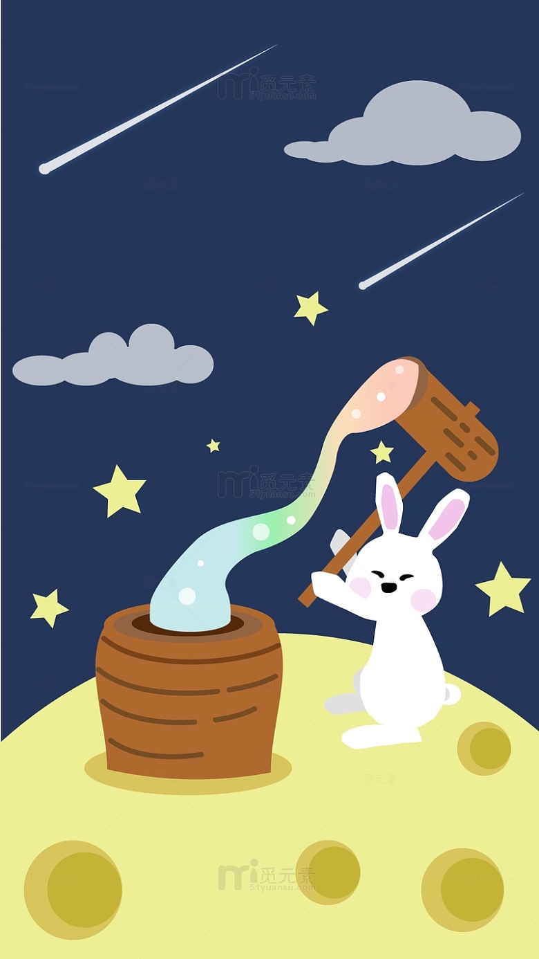 兔子捣年糕卡通中秋卡通背景图