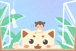 动物猫猫卡通小人夏天手绘q版背景