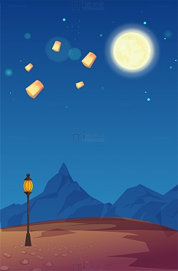 中秋节迷幻夜空星光灯笼卡通手绘背景