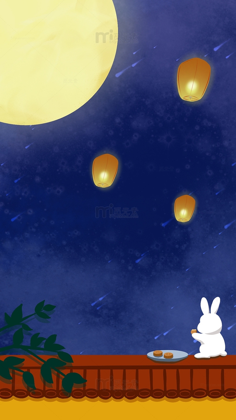 卡通兔子吃月饼赏月背景