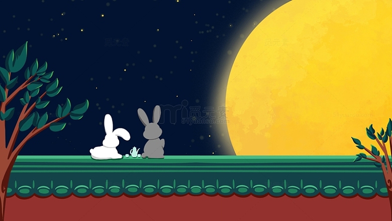 兔子墙头饮酒赏月背景