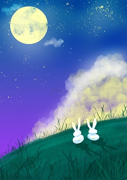 手绘中秋月夜插画