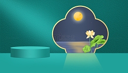 手绘中秋绿色活动背景PSD