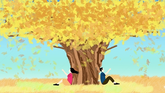 立秋银杏树下情侣的思念