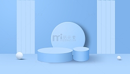 蓝色清爽C4D场景PSD