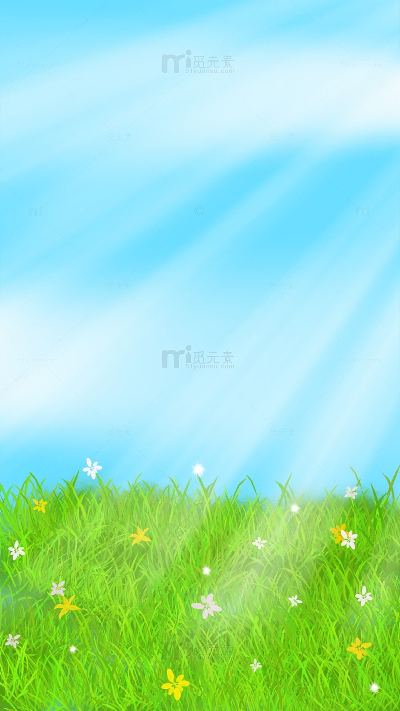 夏天唯美小清新蓝天绿色草地光效背景