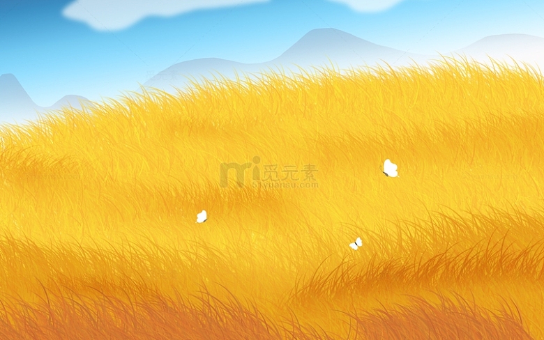 秋季立秋卡通手绘金黄草地风景背景