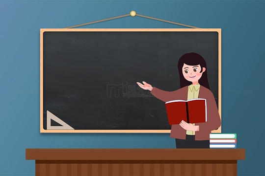 手绘卡通课堂黑板教室教师人物背景