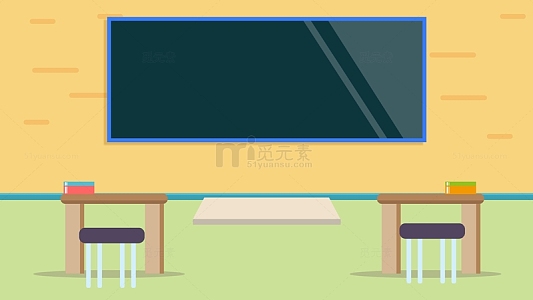 卡通暖色调学校里的教室场景
