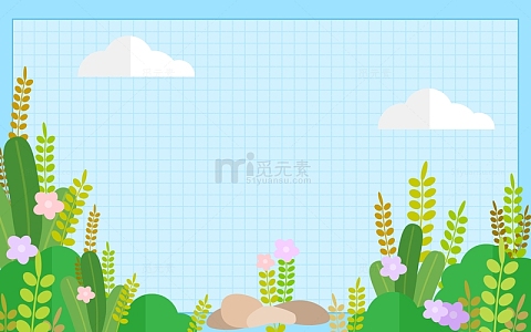 春夏天绿植开学季卡通儿童花朵白云扁平背景