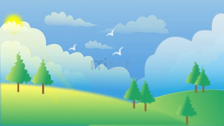 清新蓝色天空云朵矢量风插画背景元素